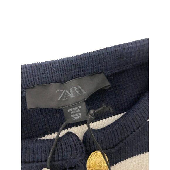 Zara Womens Cardigan Size M Navy Blue White Striped gold Button 6427/022 NWT - Picture 5 of 16